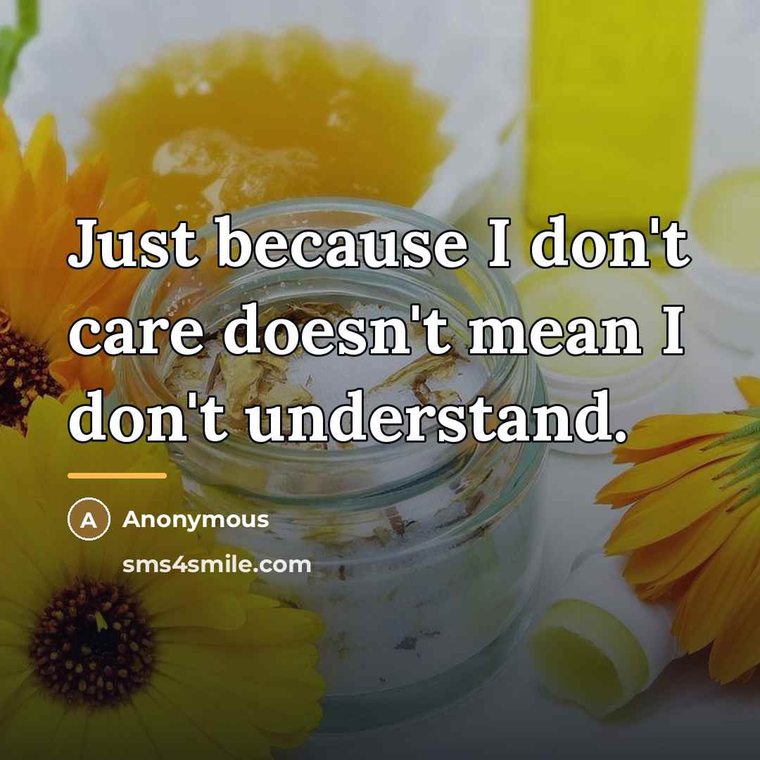 “Just because I don't care doesn't mean I don't understand.…” quote by Anonymous