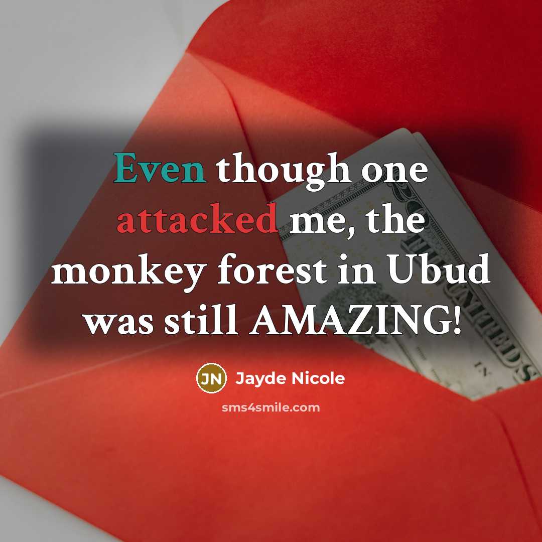 “Even though one attacked me, the monkey forest in Ubud was still AMAZING!” quote by Jayde Nicole