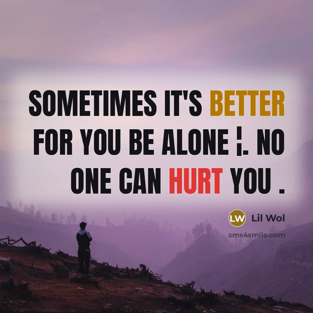 “Sometimes it's better for you be alone ¦. No one can hurt you .” quote by Lil Wol