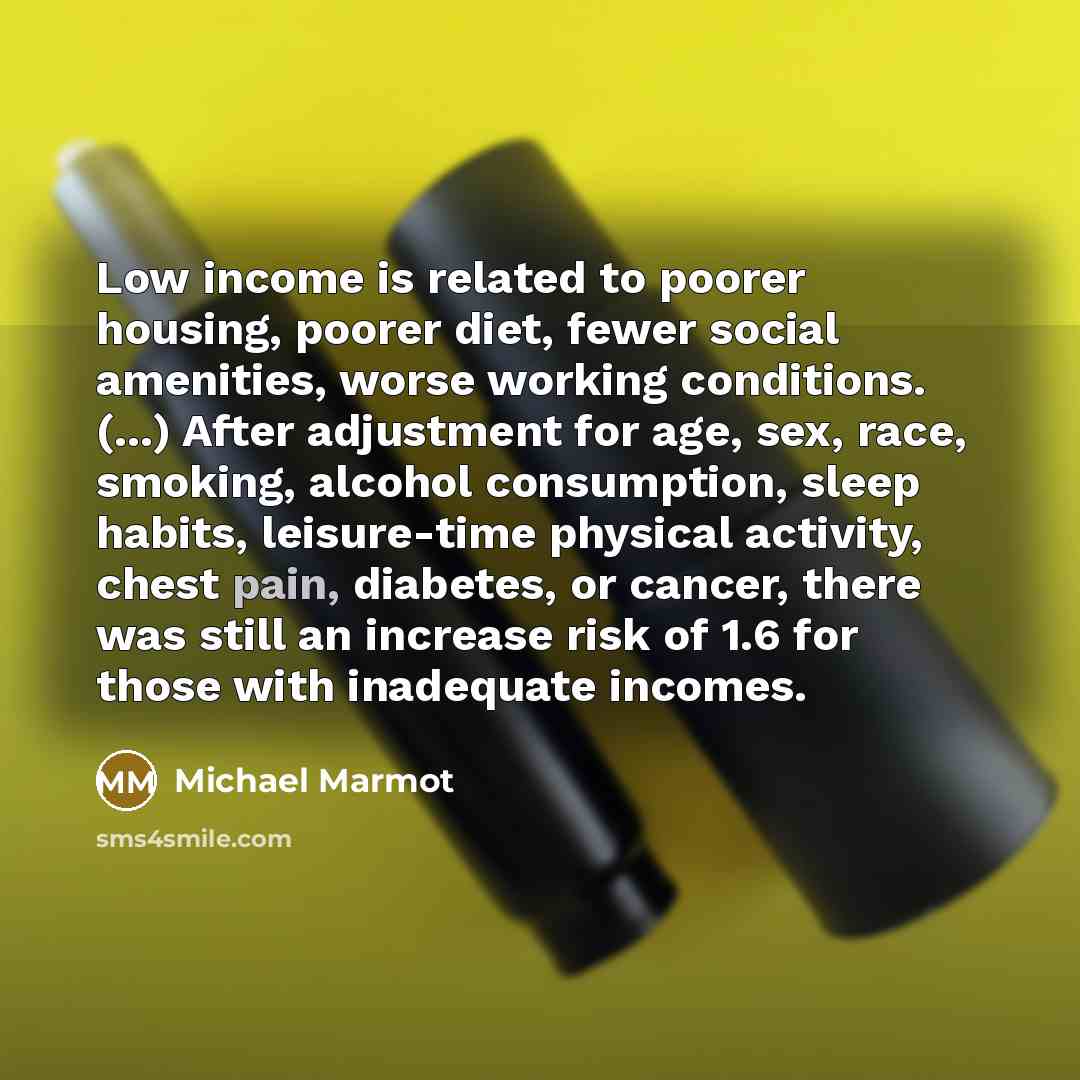 “Low income is related to poorer housing, poorer diet, fewer…” quote by Michael Marmot