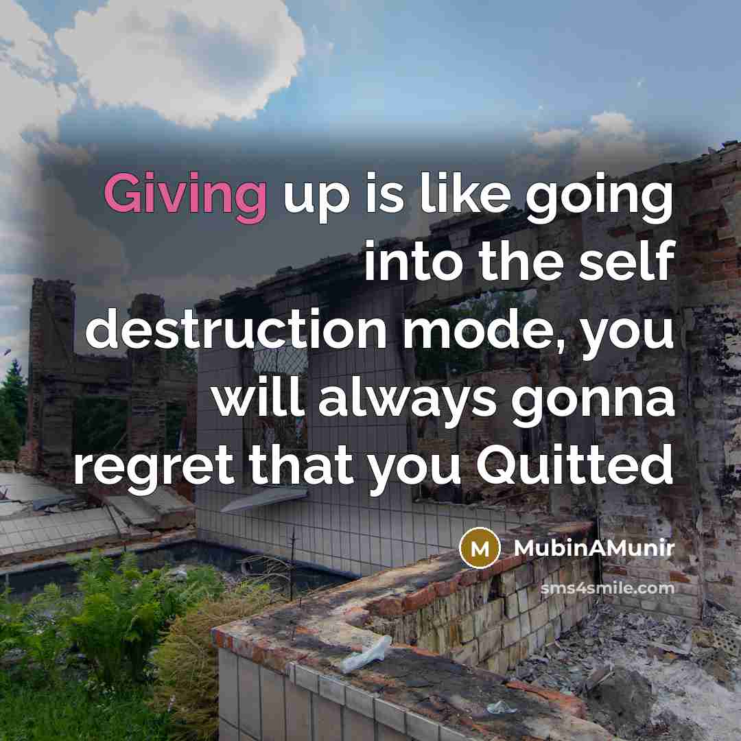 “Giving up is like going into the self destruction mode,…” quote by MubinAMunir