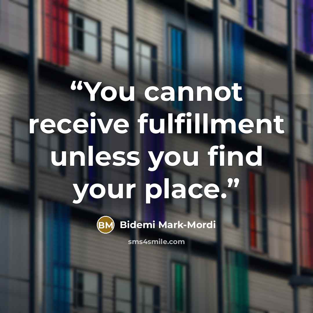 “You cannot receive fulfillment unless you find your place.” quote by Bidemi Mark-Mordi