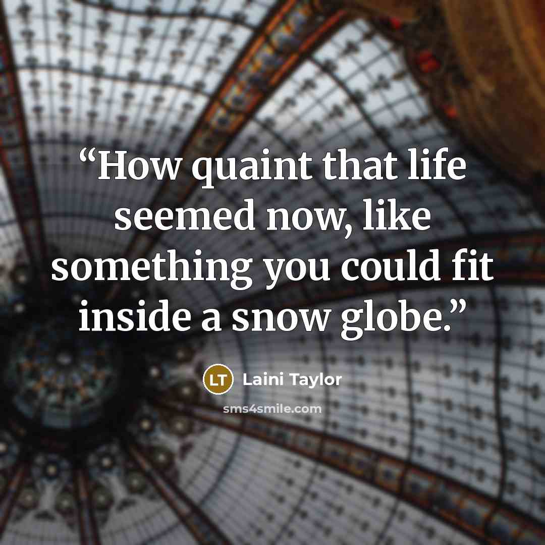 “How quaint that life seemed now, like something you could fit inside a snow globe.” quote by Laini Taylor
