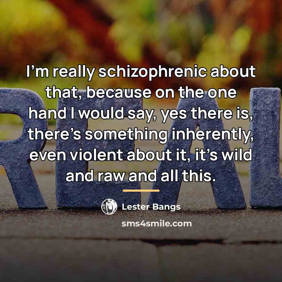 “I'm really schizophrenic about that, because on the one hand…” quote by Lester Bangs