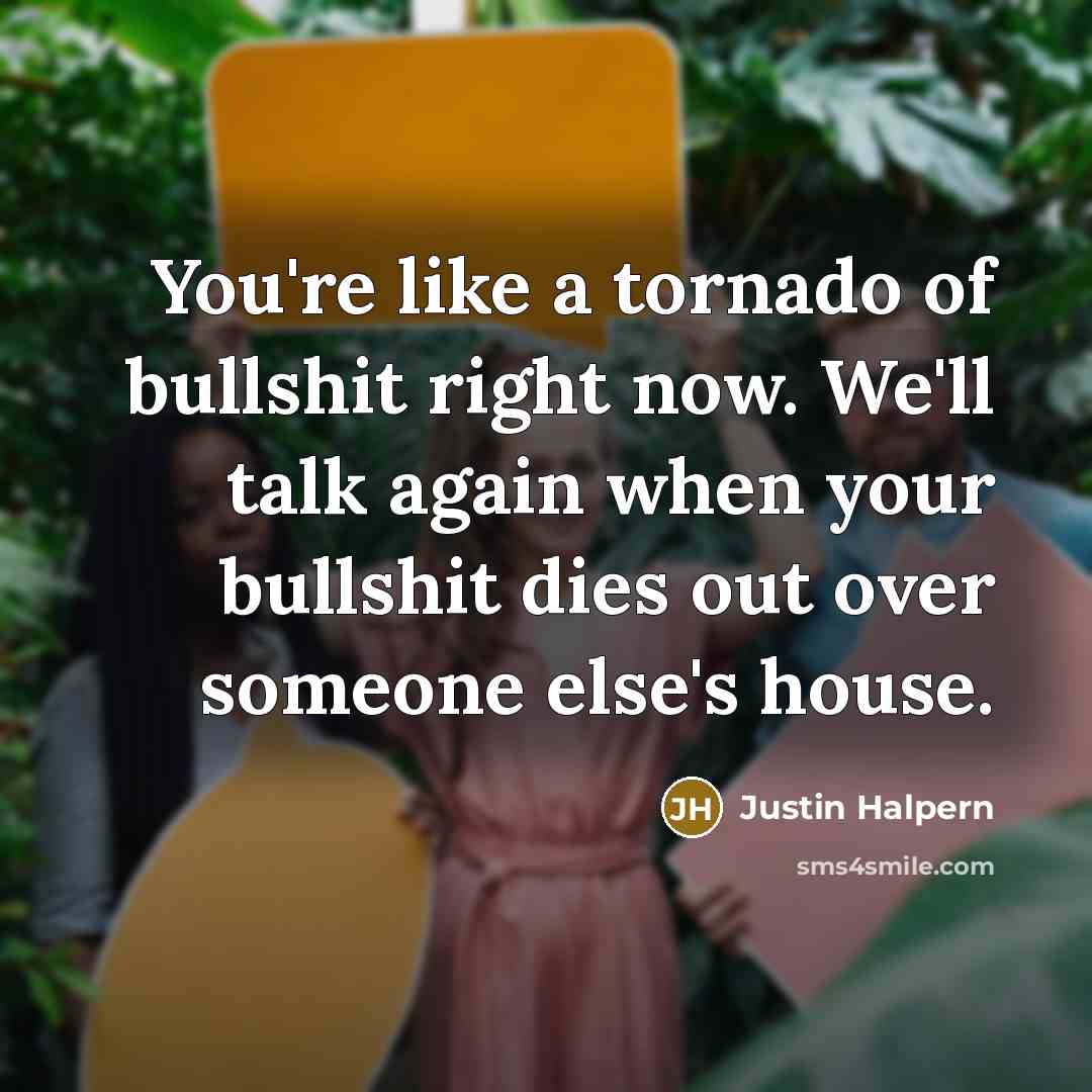 “You're like a tornado of bullshit right now. We'll talk…” quote by Justin Halpern
