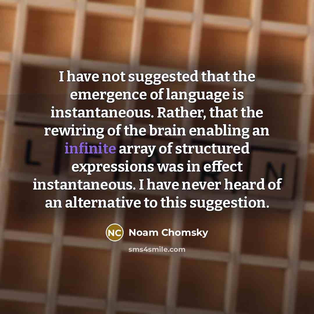 “I have not suggested that the emergence of language is…” quote by Noam Chomsky