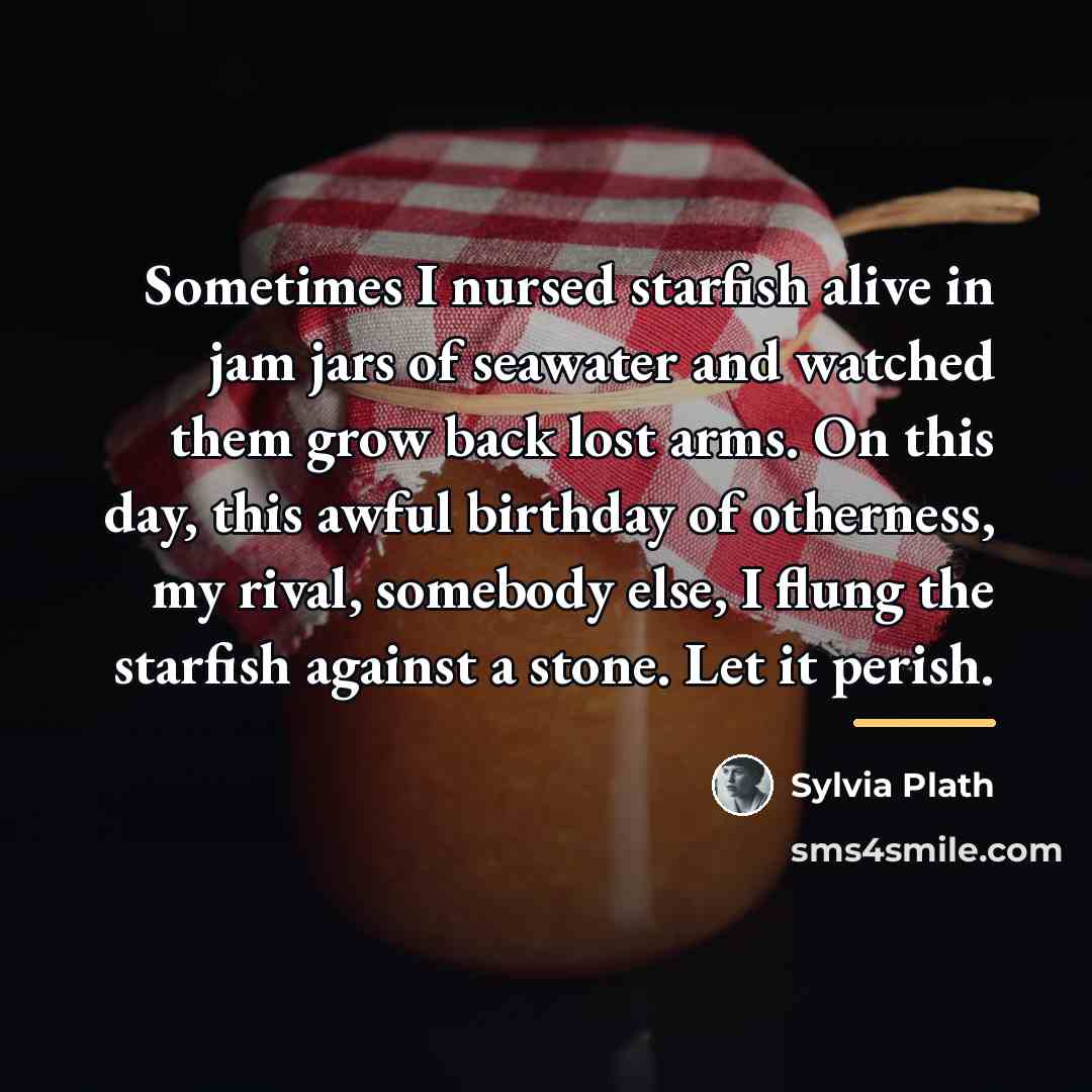 “Sometimes I nursed starfish alive in jam jars of seawater…” quote by Sylvia Plath