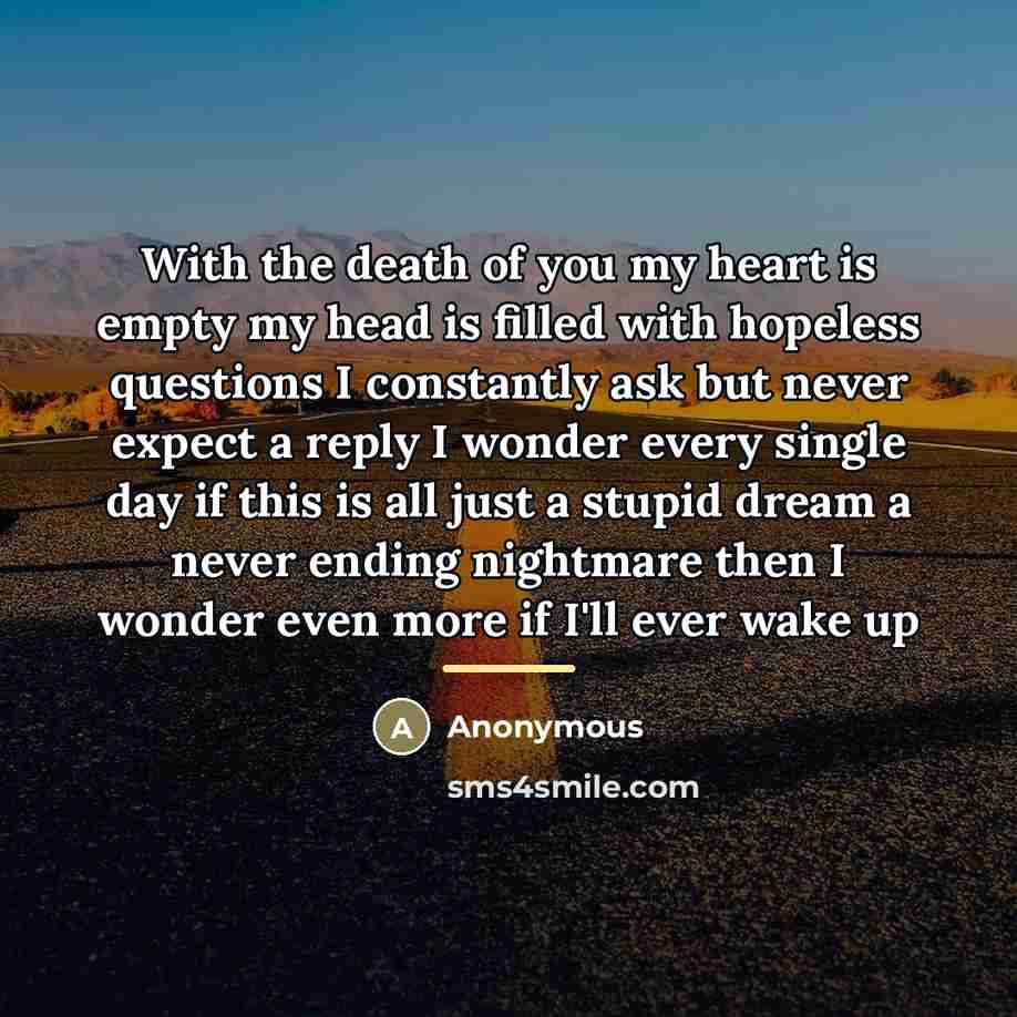 “With the death of you my heart is empty my…” quote by Anonymous
