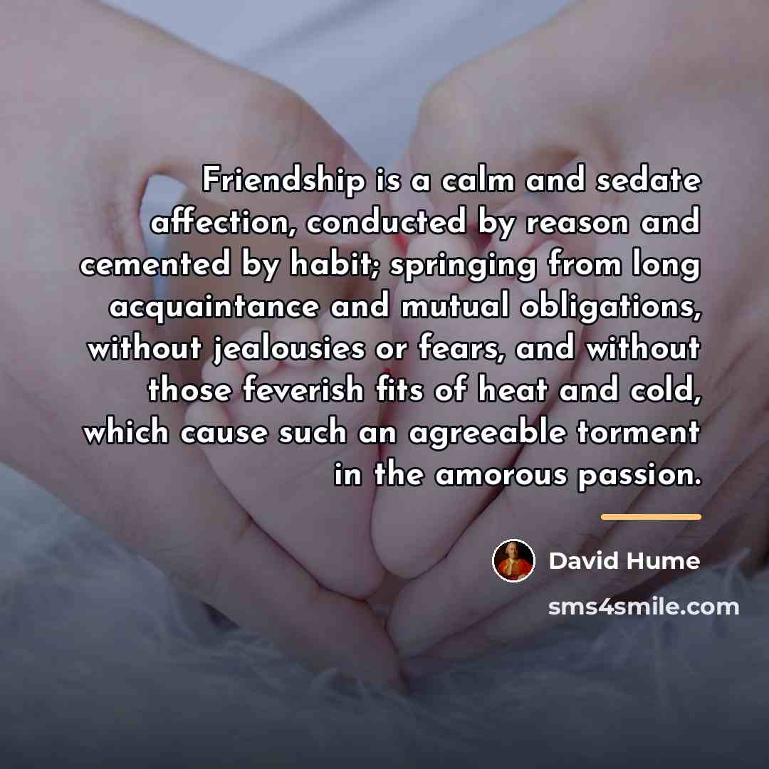 “Friendship is a calm and sedate affection, conducted by reason…” quote by David Hume