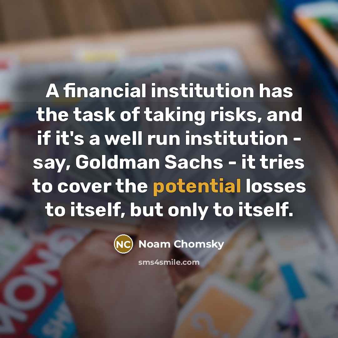 “A financial institution has the task of taking risks, and…” quote by Noam Chomsky