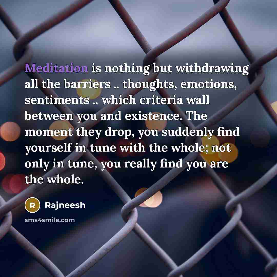 “Meditation is nothing but withdrawing all the barriers .. thoughts,…” quote by Rajneesh