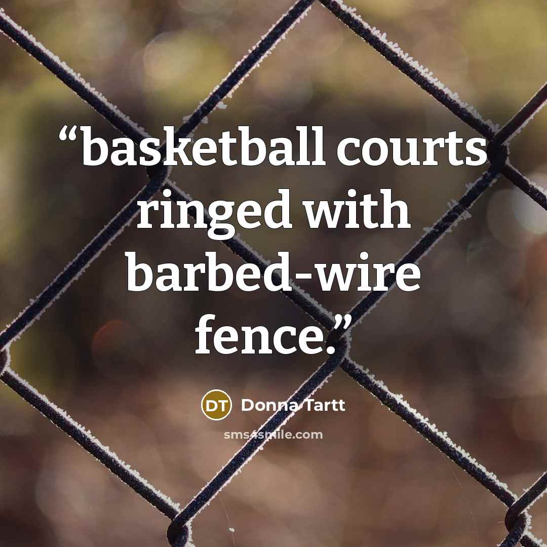 “basketball courts ringed with barbed-wire fence.” quote by Donna Tartt