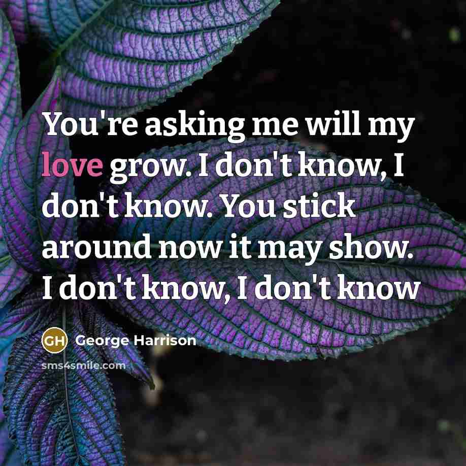 “You're asking me will my love grow. I don't know,…” quote by George Harrison