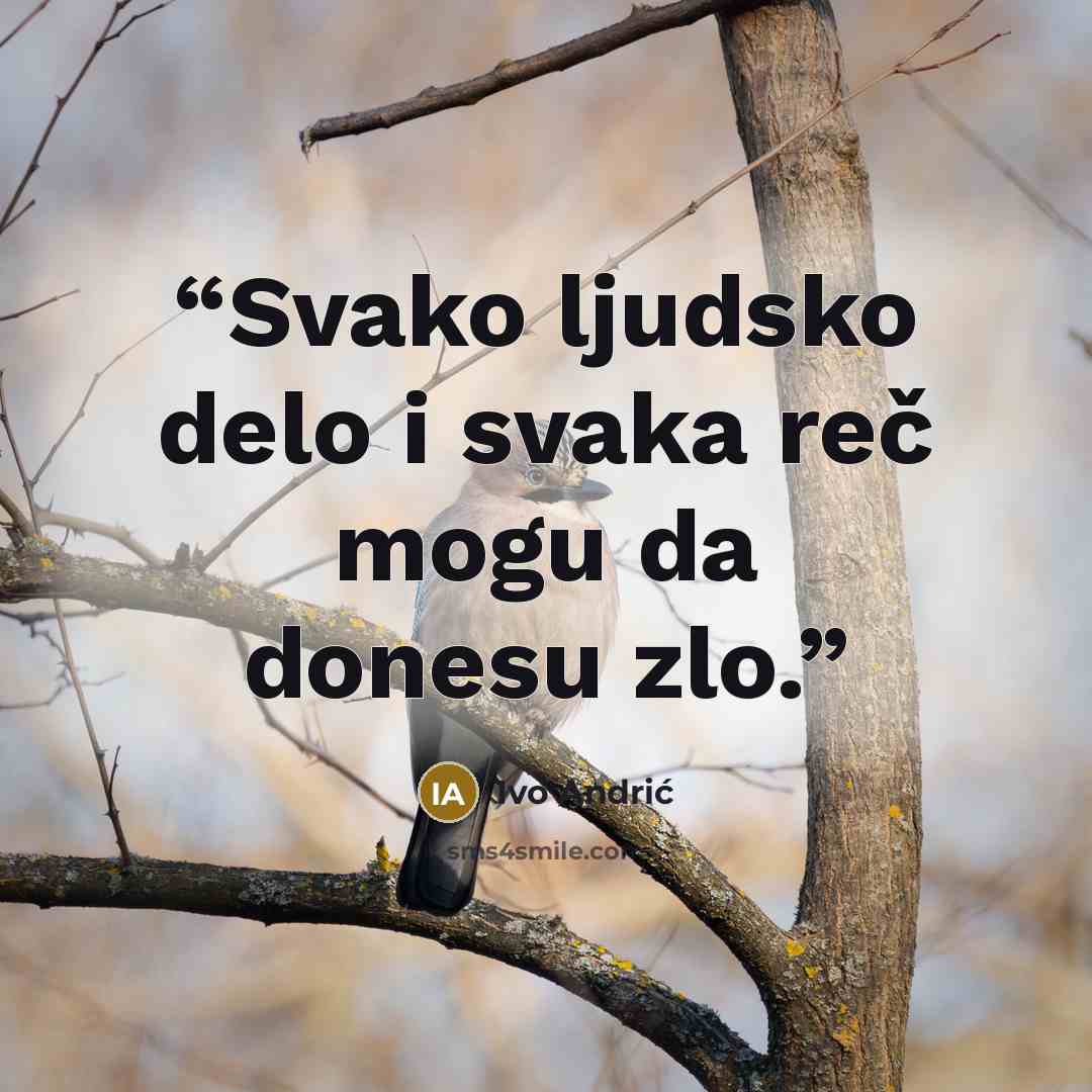 “Svako ljudsko delo i svaka reč mogu da donesu zlo.” quote by Ivo Andrić