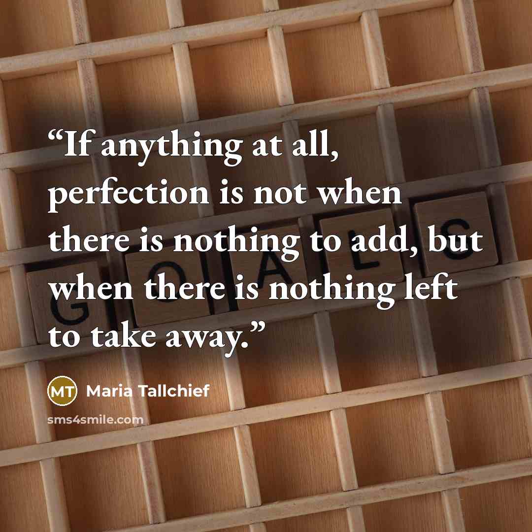 “If anything at all, perfection is not when there is nothing to add, but when there is nothing left to take away.” quote by Maria Tallchief