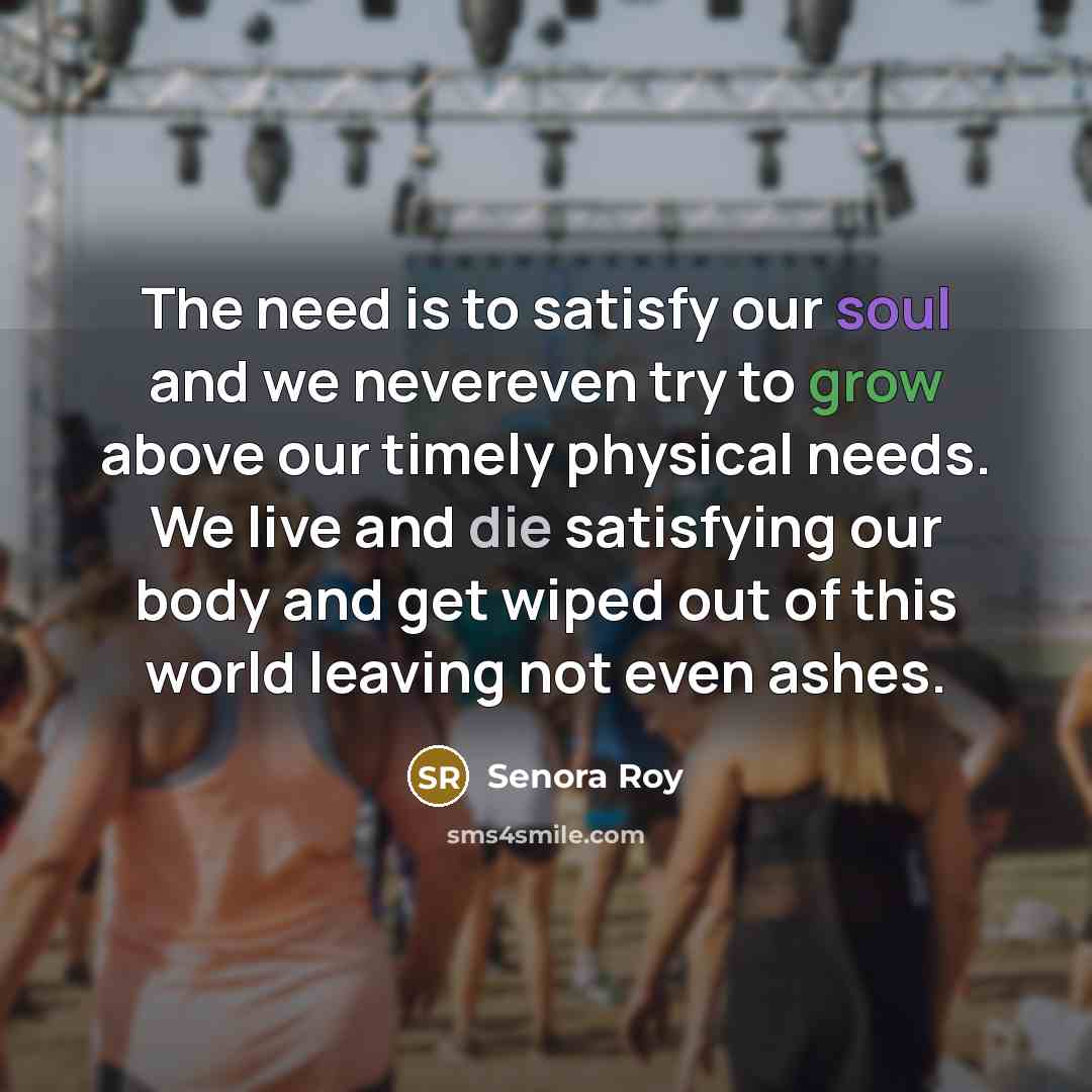 “The need is to satisfy our soul and we nevereven…” quote by Senora Roy