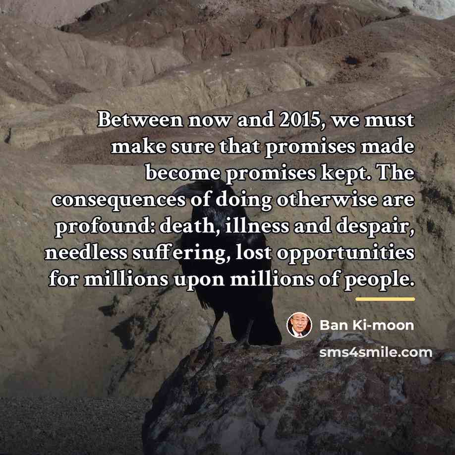 “Between now and 2015, we must make sure that promises…” quote by Ban Ki-moon