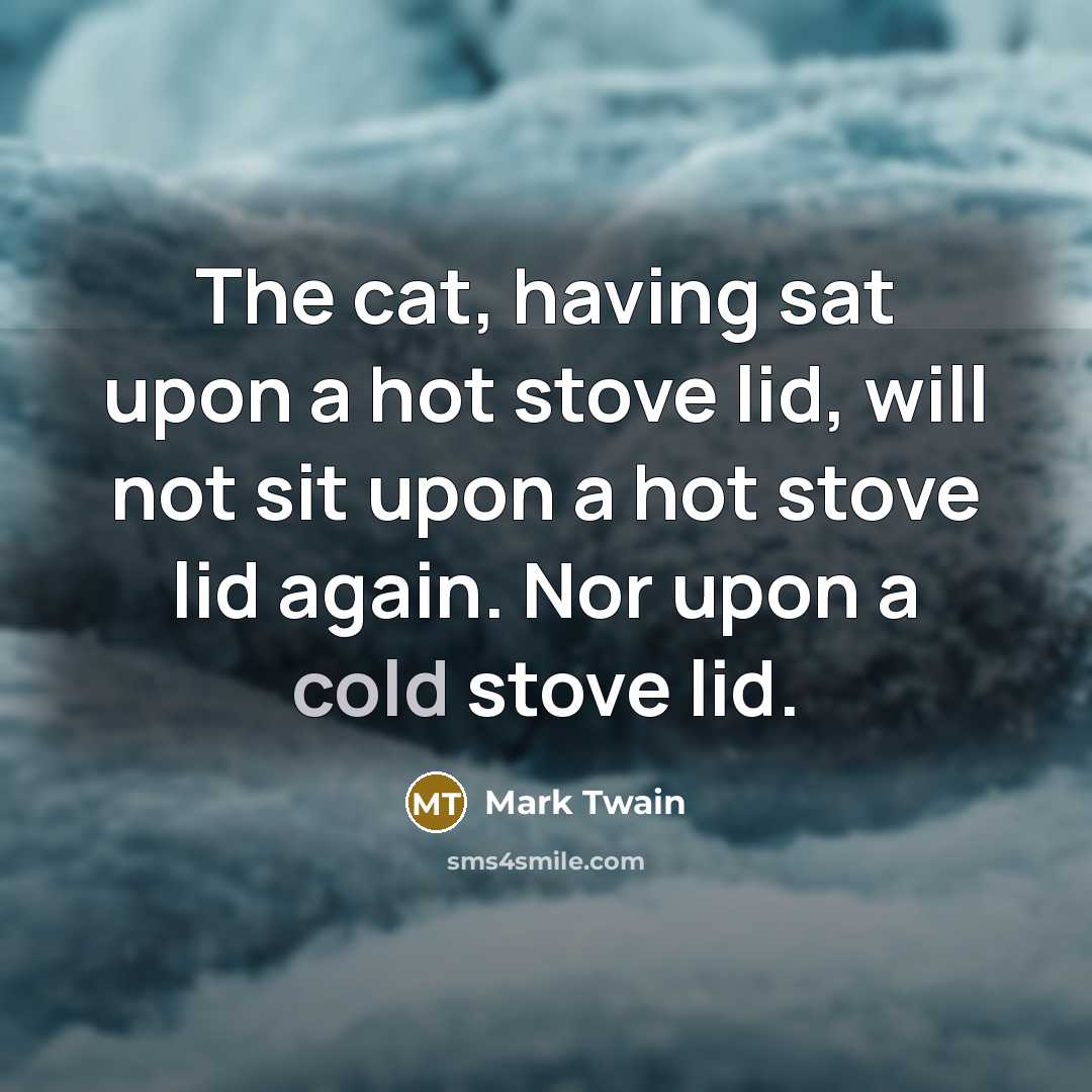 “The cat, having sat upon a hot stove lid, will…” quote by Mark Twain