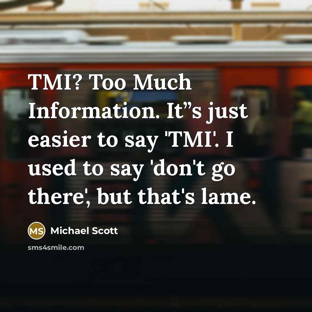 “TMI? Too Much Information. It”s just easier to say 'TMI'.…” quote by Michael Scott