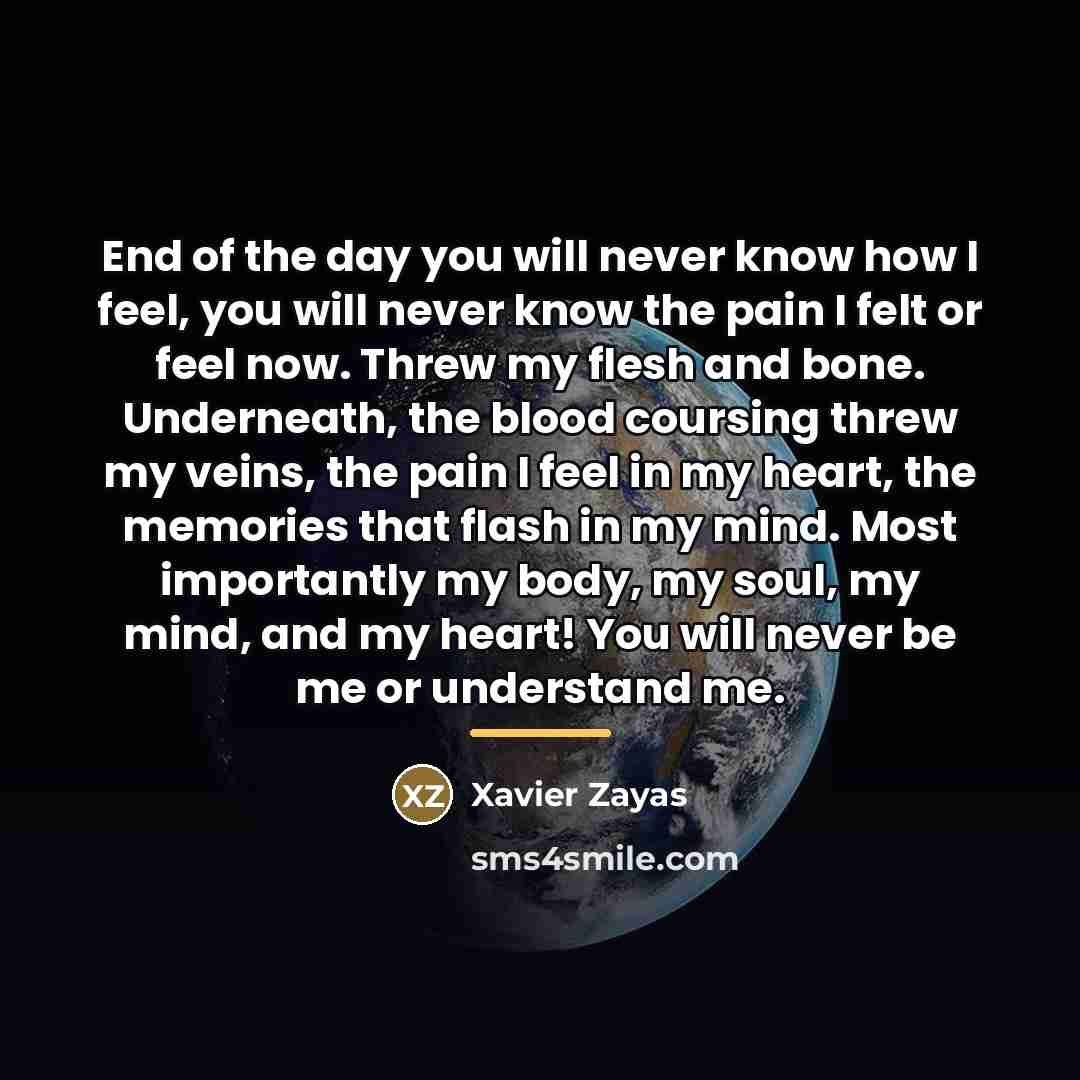 “End of the day you will never know how I…” quote by Xavier Zayas