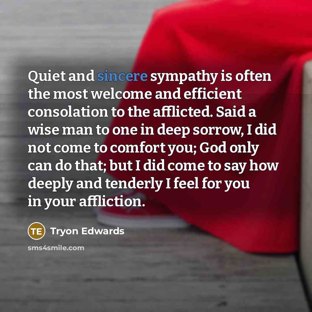 “Quiet and sincere sympathy is often the most welcome and…” quote by Tryon Edwards