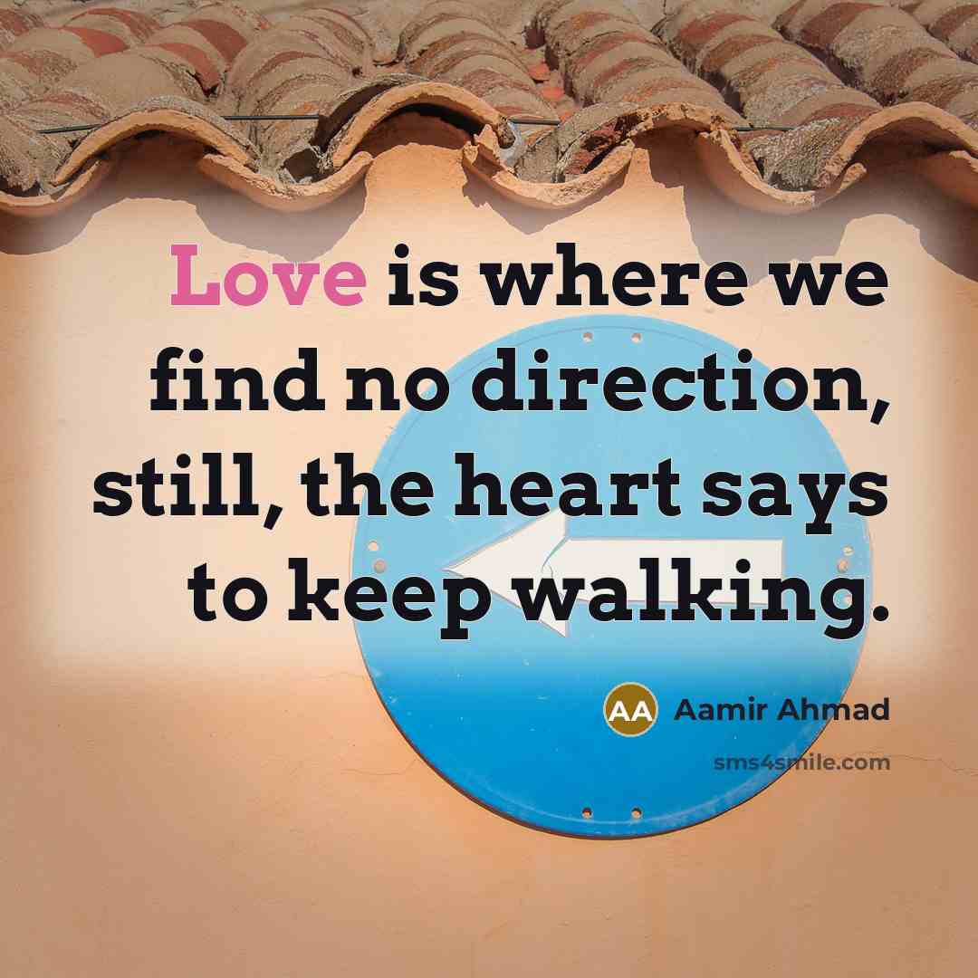“Love is where we find no direction, still, the heart…” quote by Aamir Ahmad