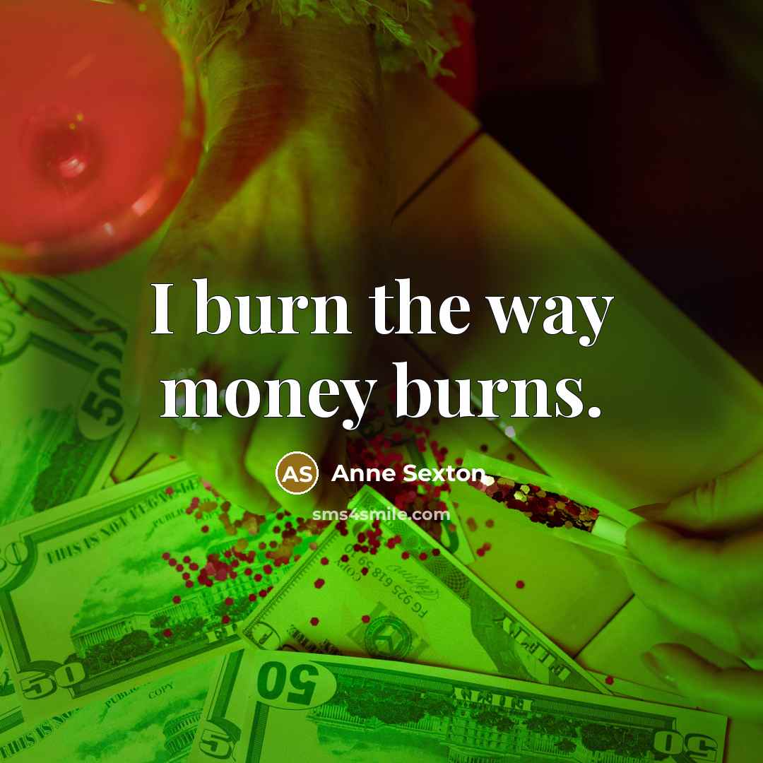 “I burn the way money burns.” quote by Anne Sexton