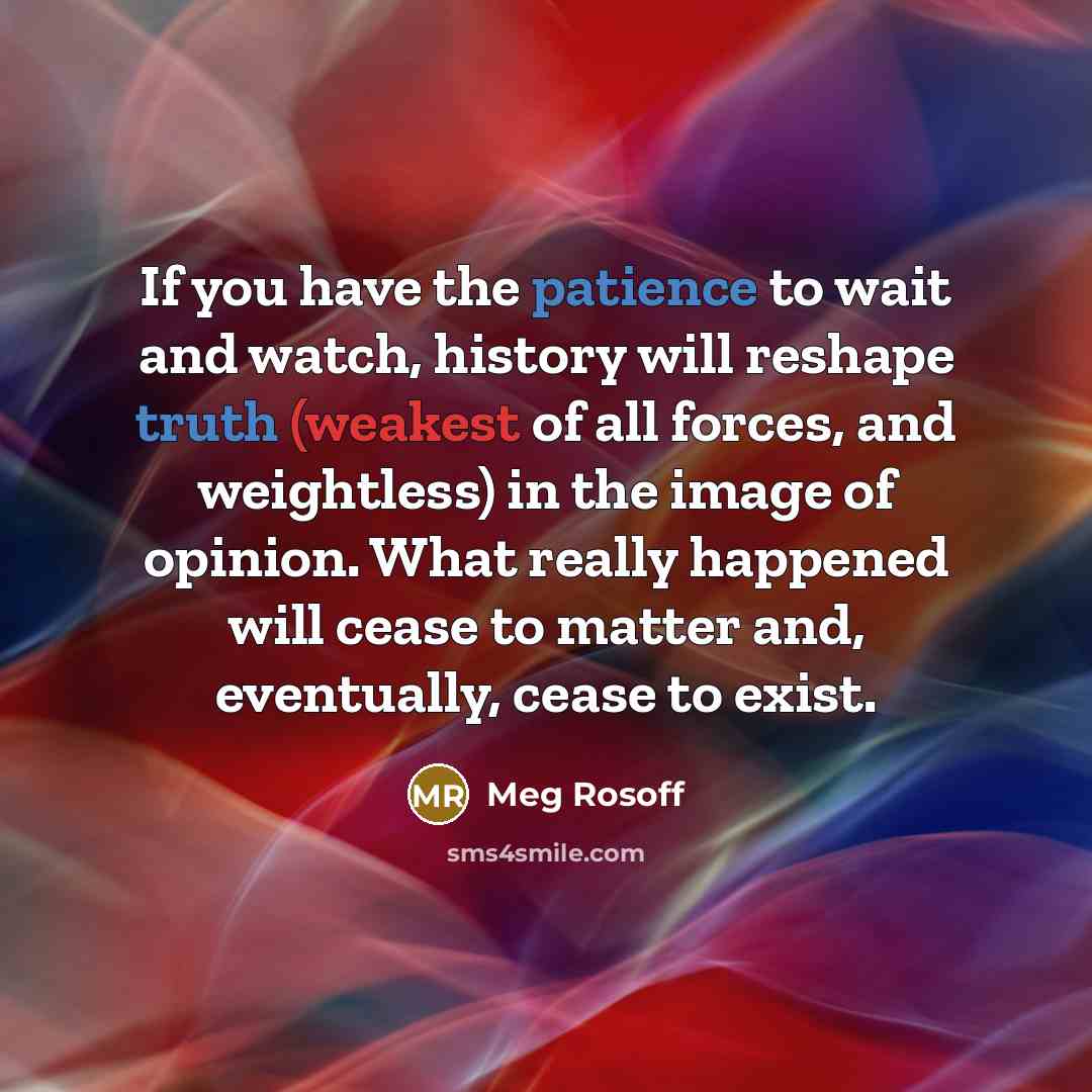 “If you have the patience to wait and watch, history…” quote by Meg Rosoff
