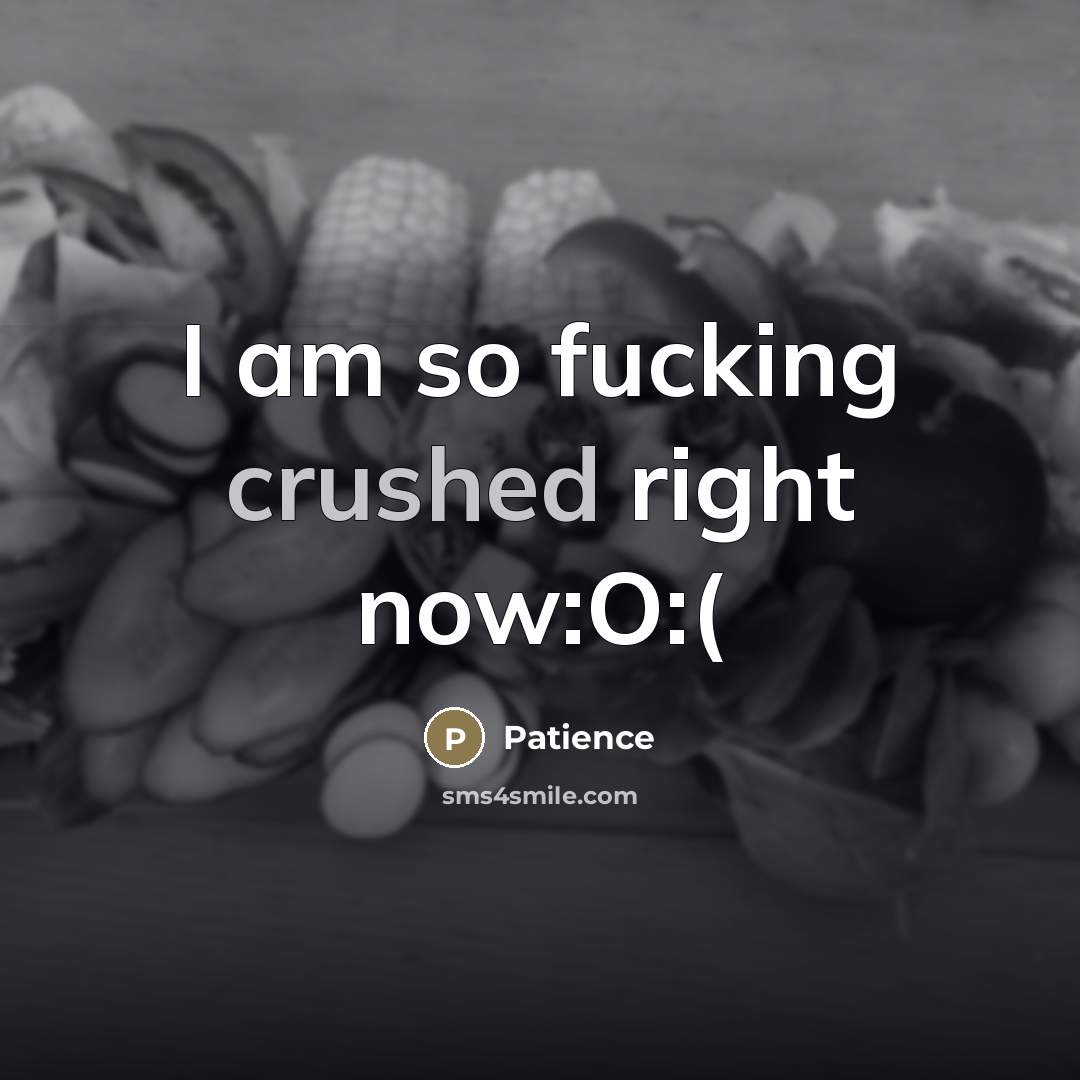 “I am so fucking crushed right now:O:(” quote by Patience