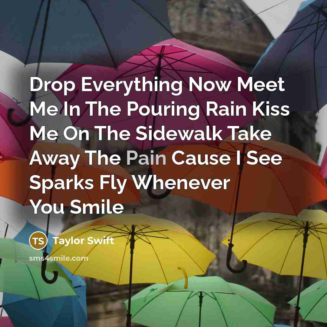 “Drop Everything Now Meet Me In The Pouring Rain Kiss…” quote by Taylor Swift