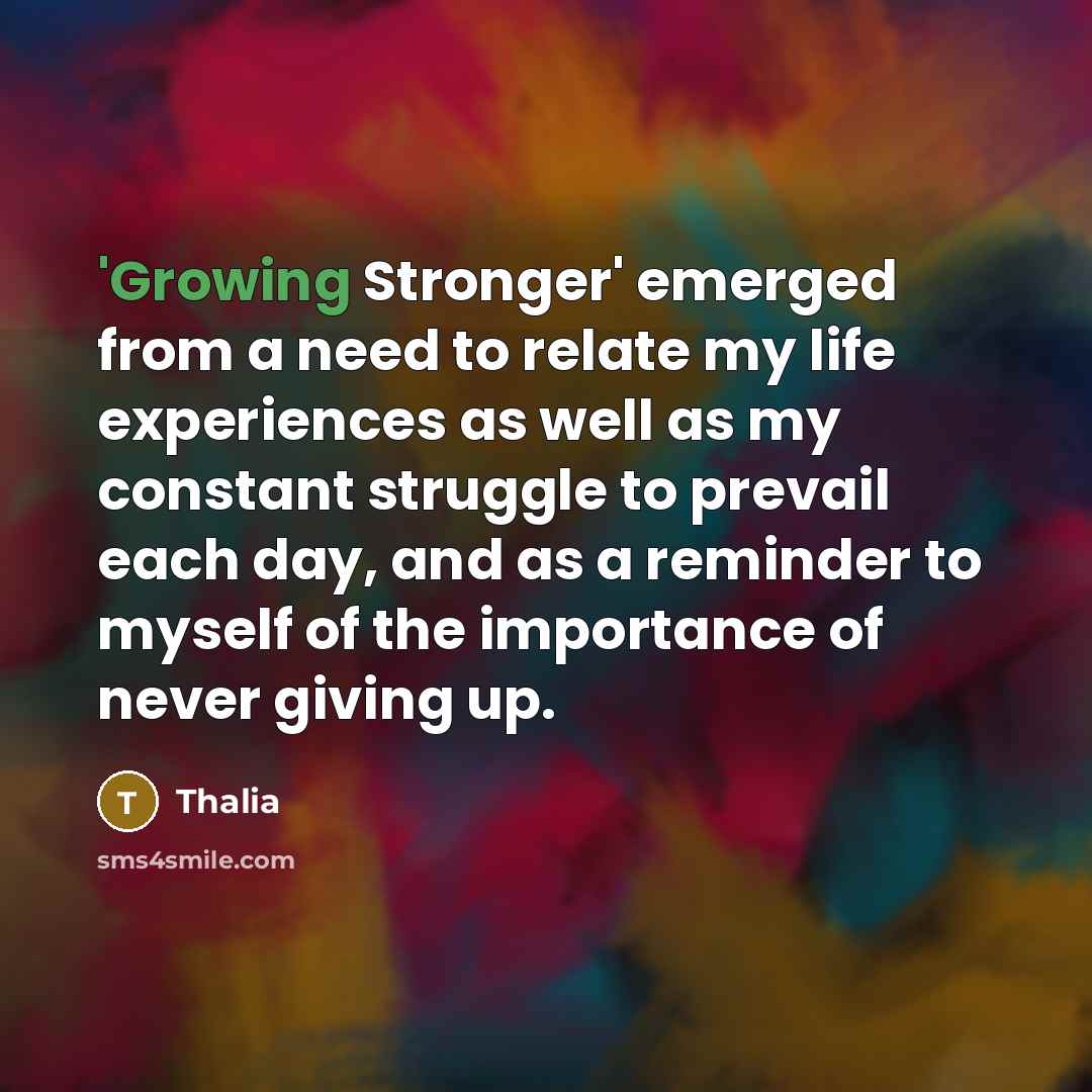“'Growing Stronger' emerged from a need to relate my life…” quote by Thalia
