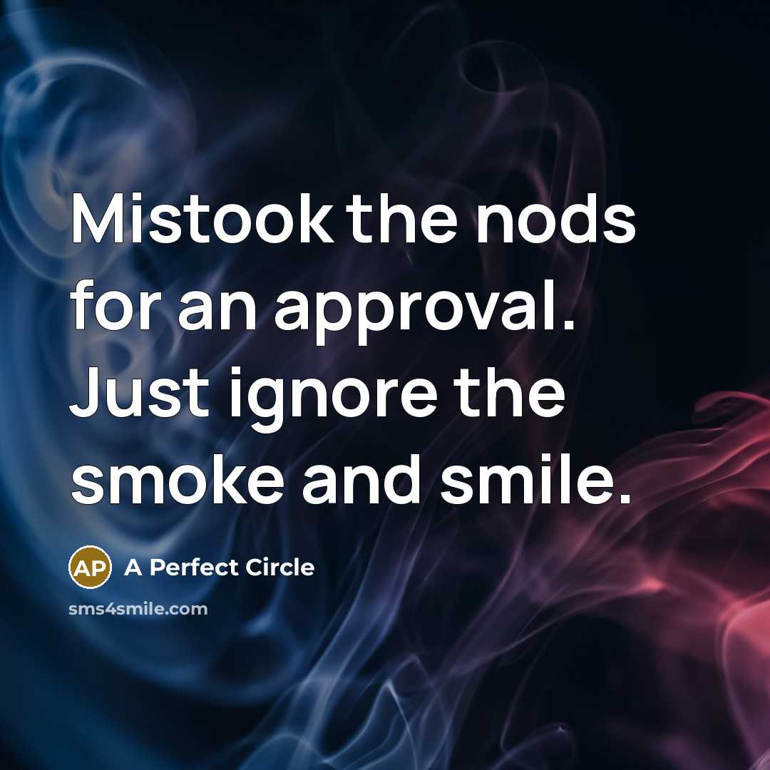 “Mistook the nods for an approval. Just ignore the smoke…” quote by A Perfect Circle