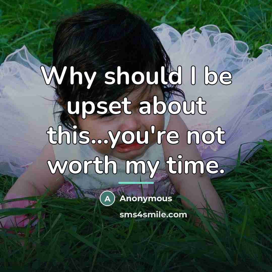 “Why should I be upset about this...you're not worth my…” quote by Anonymous