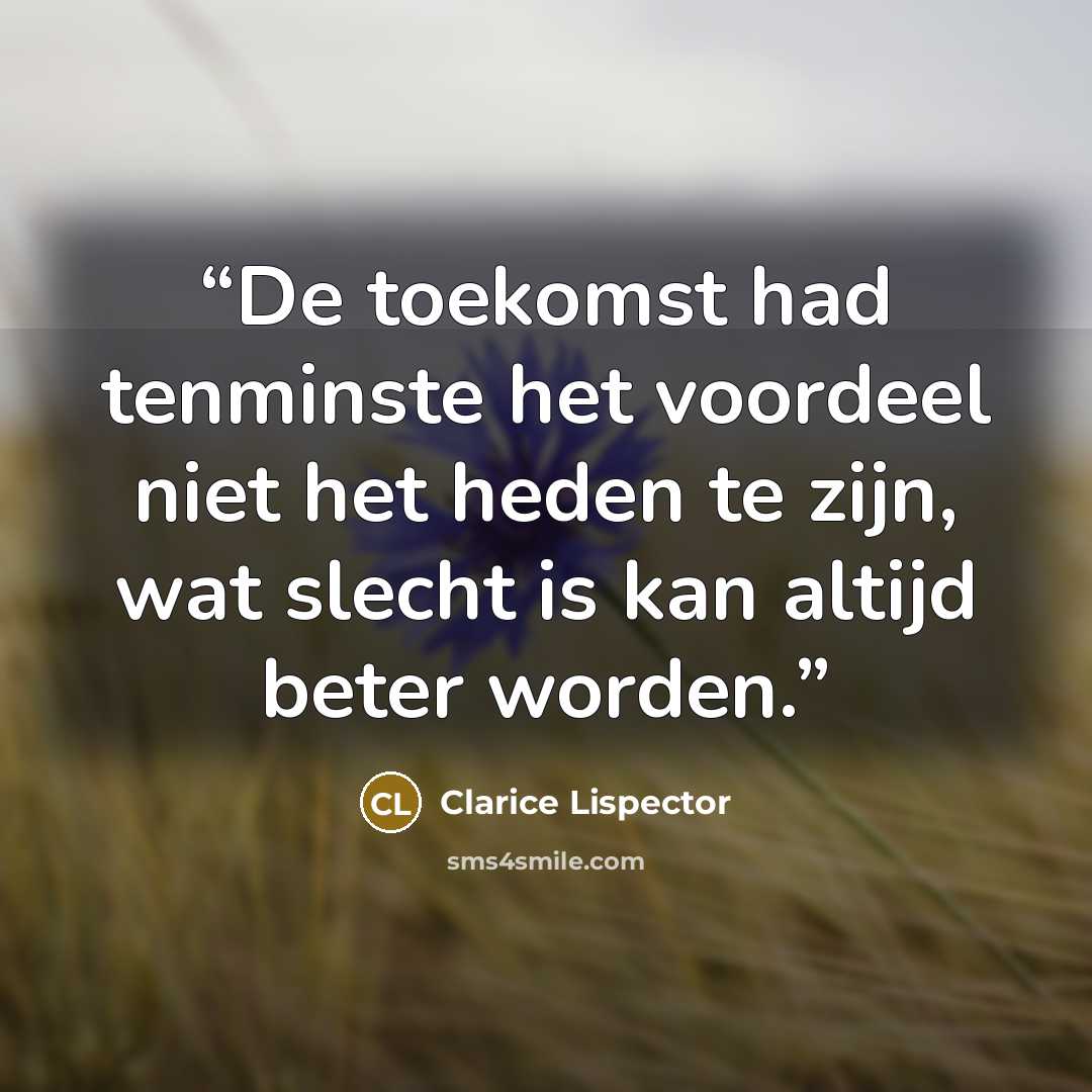 “De toekomst had tenminste het voordeel niet het heden te zijn, wat slecht is kan altijd beter worden.” quote by Clarice Lispector