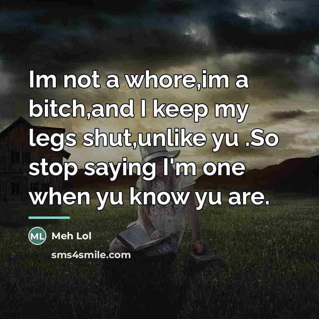 “Im not a whore,im a bitch,and I keep my legs…” quote by Meh Lol
