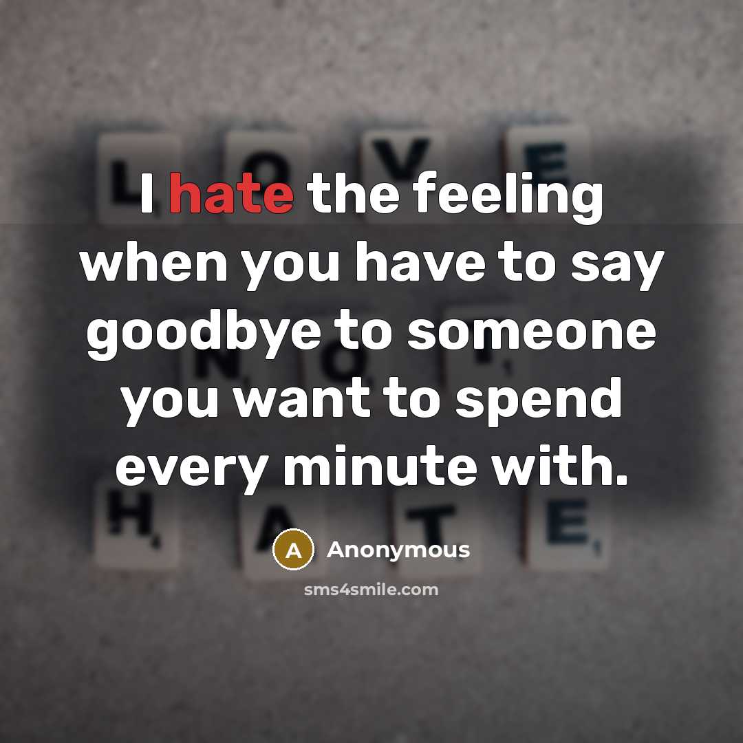 “I hate the feeling when you have to say goodbye to someone you want to spend every minute with.” quote by Anonymous