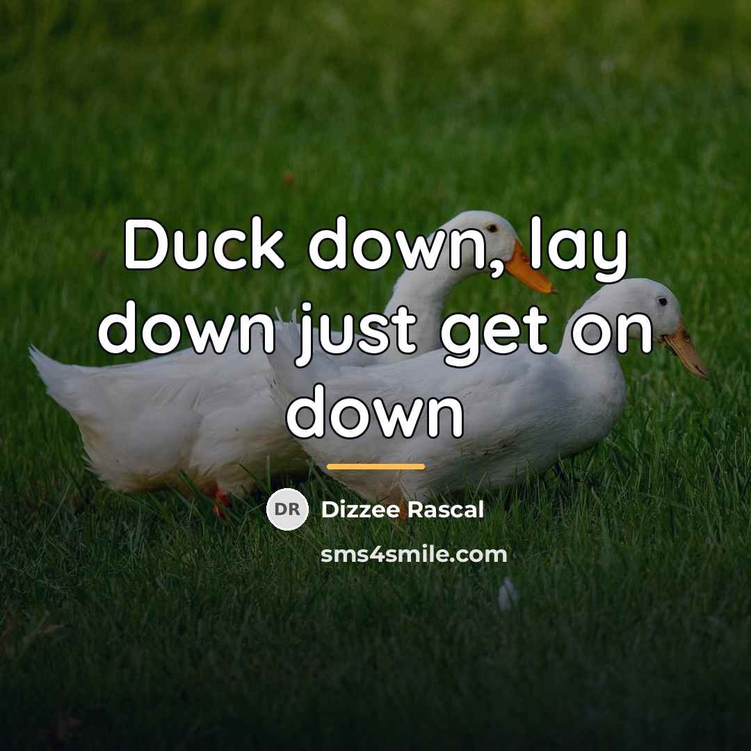“Duck down, lay down just get on down…” quote by Dizzee Rascal