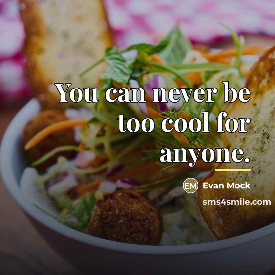 “You can never be too cool for anyone.…” quote by Evan Mock