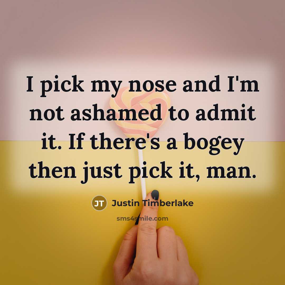 “I pick my nose and I'm not ashamed to admit…” quote by Justin Timberlake