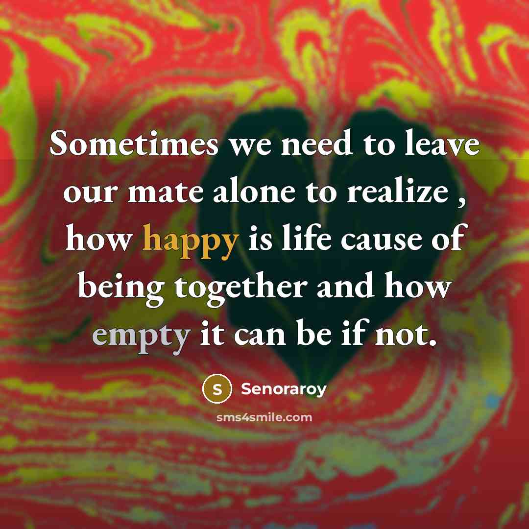 “Sometimes we need to leave our mate alone to realize…” quote by Senoraroy