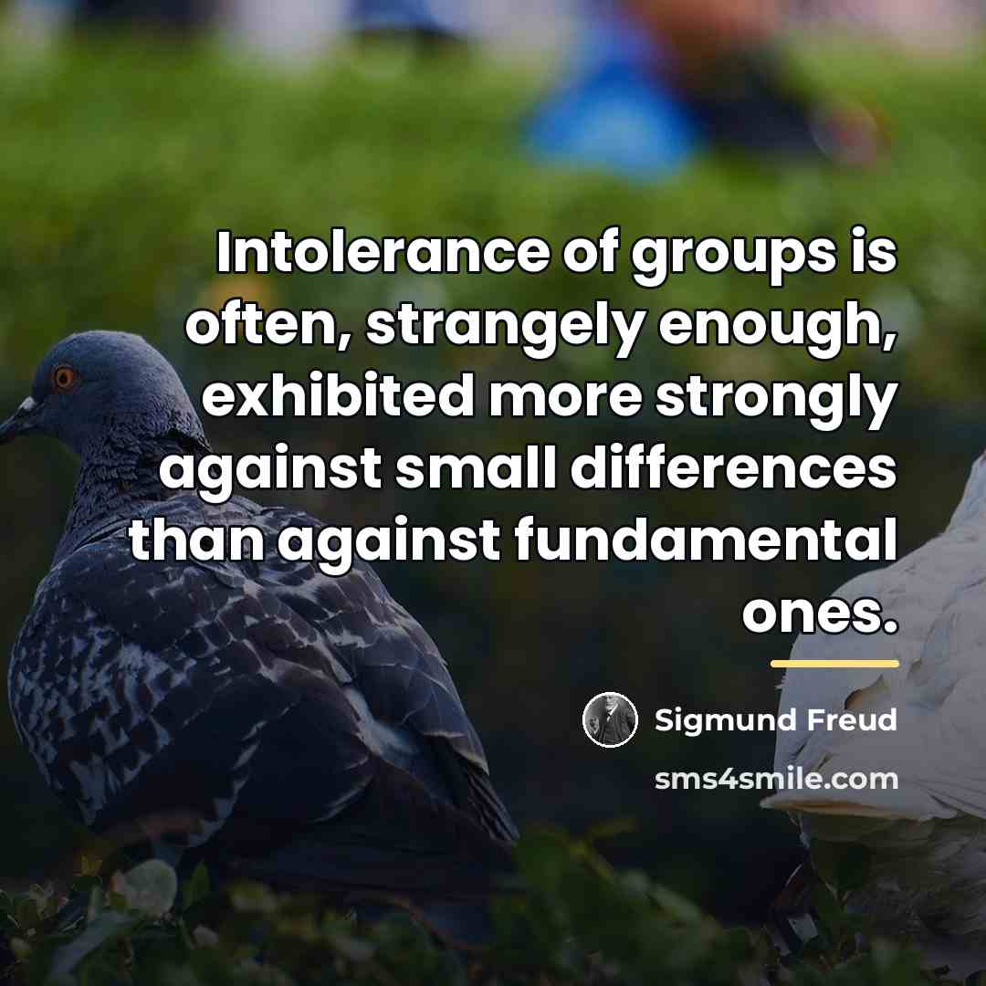 “Intolerance of groups is often, strangely enough, exhibited more strongly…” quote by Sigmund Freud