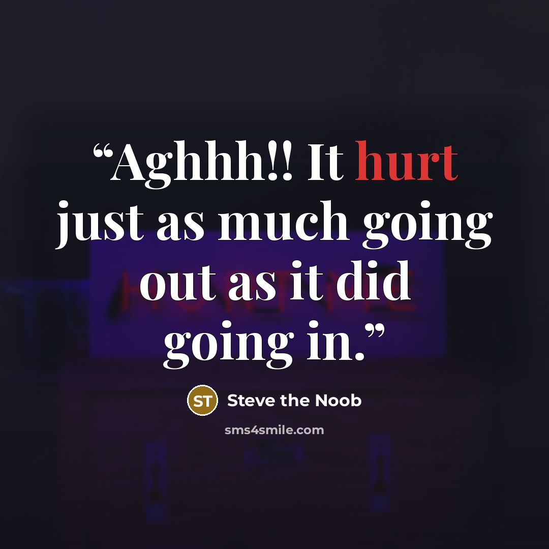 “Aghhh!! It hurt just as much going out as it did going in.” quote by Steve the Noob