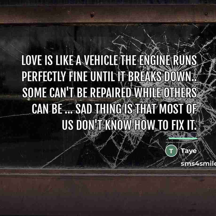 “Love is like a vehicle the engine runs perfectly fine…” quote by Taye