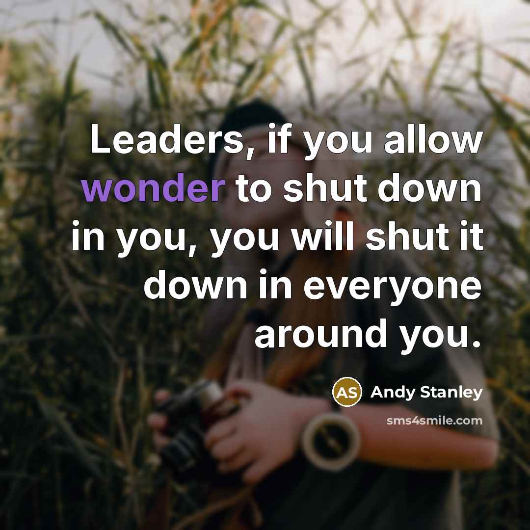 “Leaders, if you allow wonder to shut down in you,…” quote by Andy Stanley