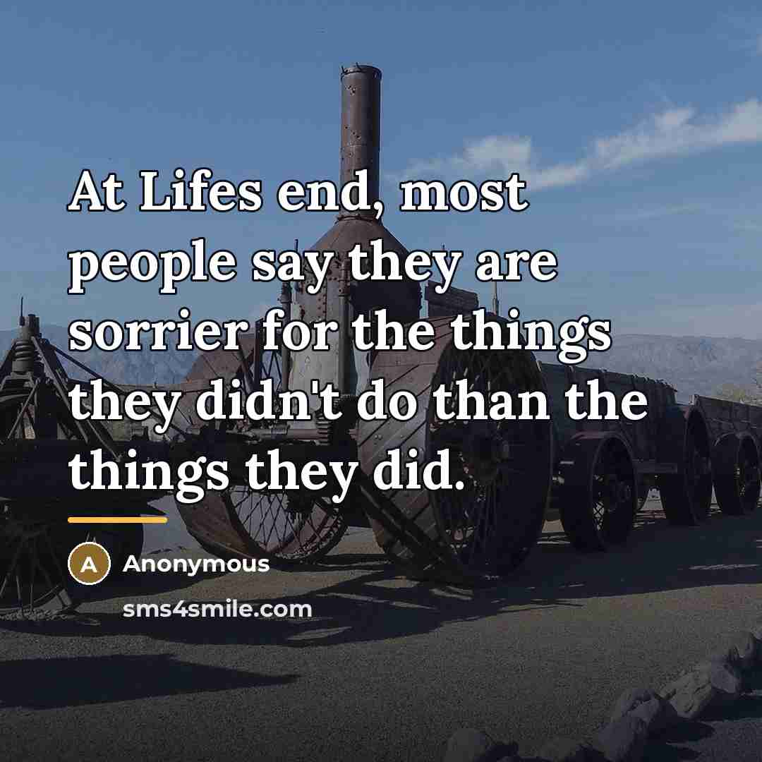 “At Lifes end, most people say they are sorrier for…” quote by Anonymous