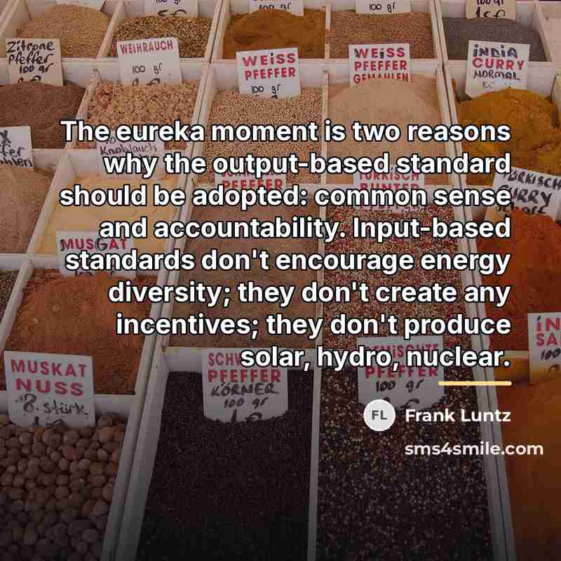 “The eureka moment is two reasons why the output-based standard…” quote by Frank Luntz