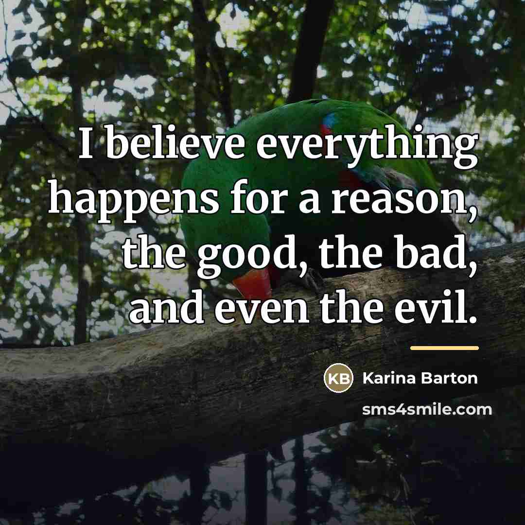 “I believe everything happens for a reason, the good, the…” quote by Karina Barton