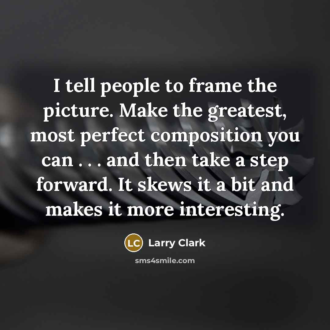 “I tell people to frame the picture. Make the greatest,…” quote by Larry Clark