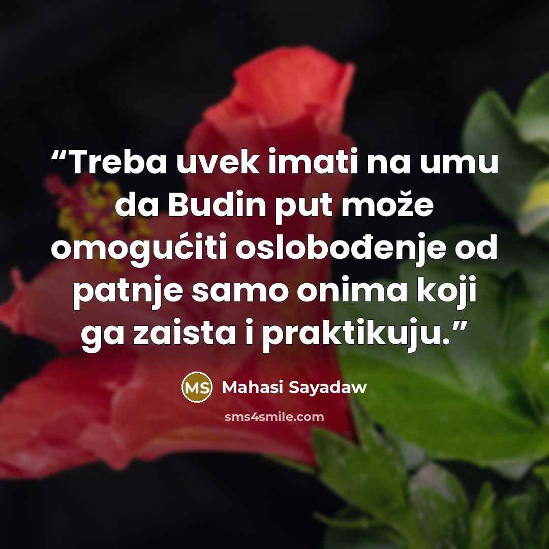 “Treba uvek imati na umu da Budin put može omogućiti oslobođenje od patnje samo onima koji ga zaista i praktikuju.” quote by Mahasi Sayadaw