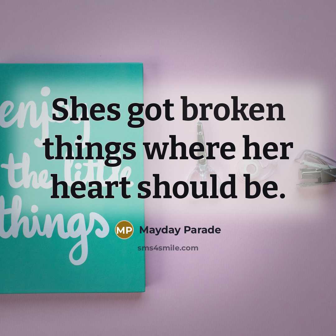 “Shes got broken things where her heart should be.” quote by Mayday Parade